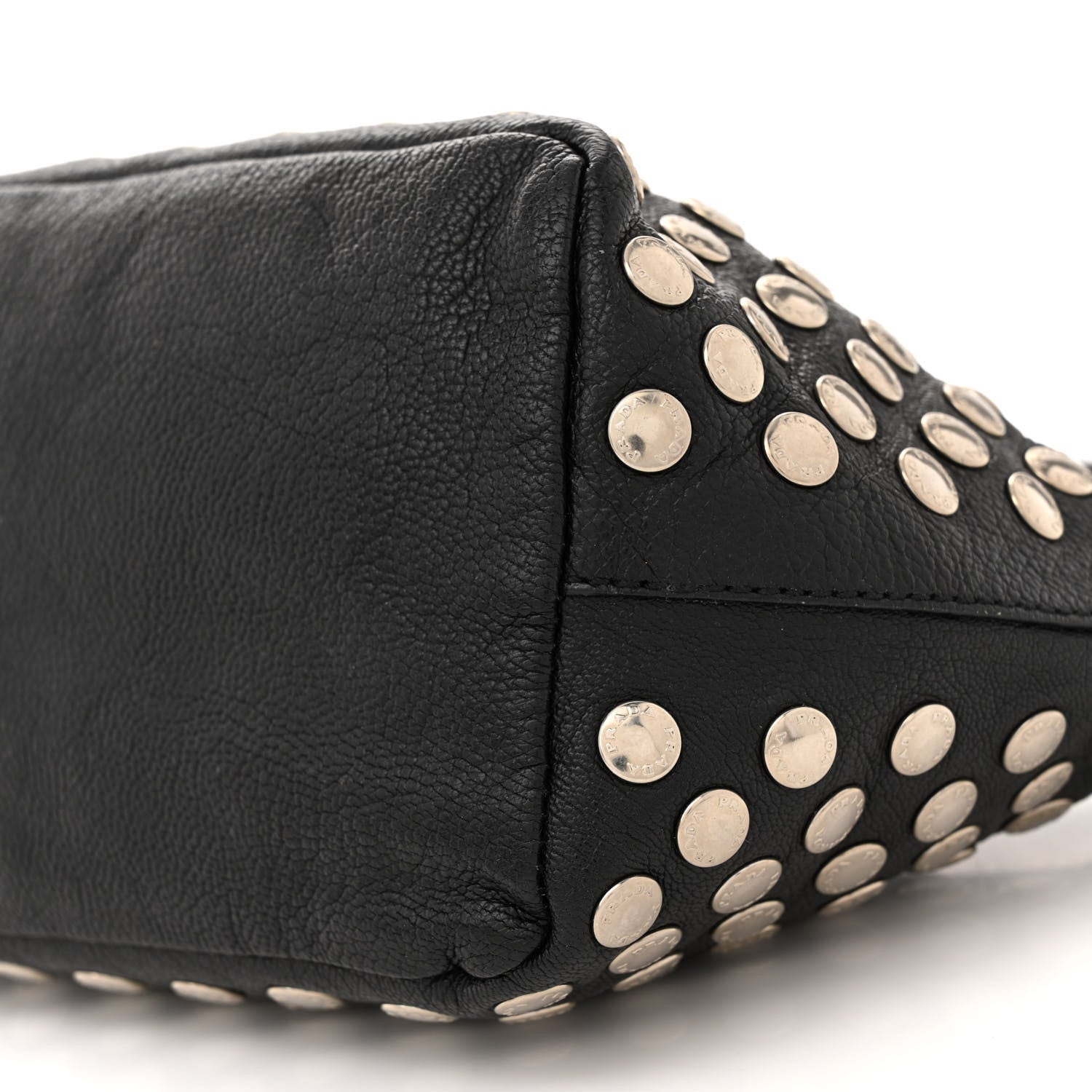 Prada Muflone Metal Studded Necessaire Shoulder Bag Black 9 of 12