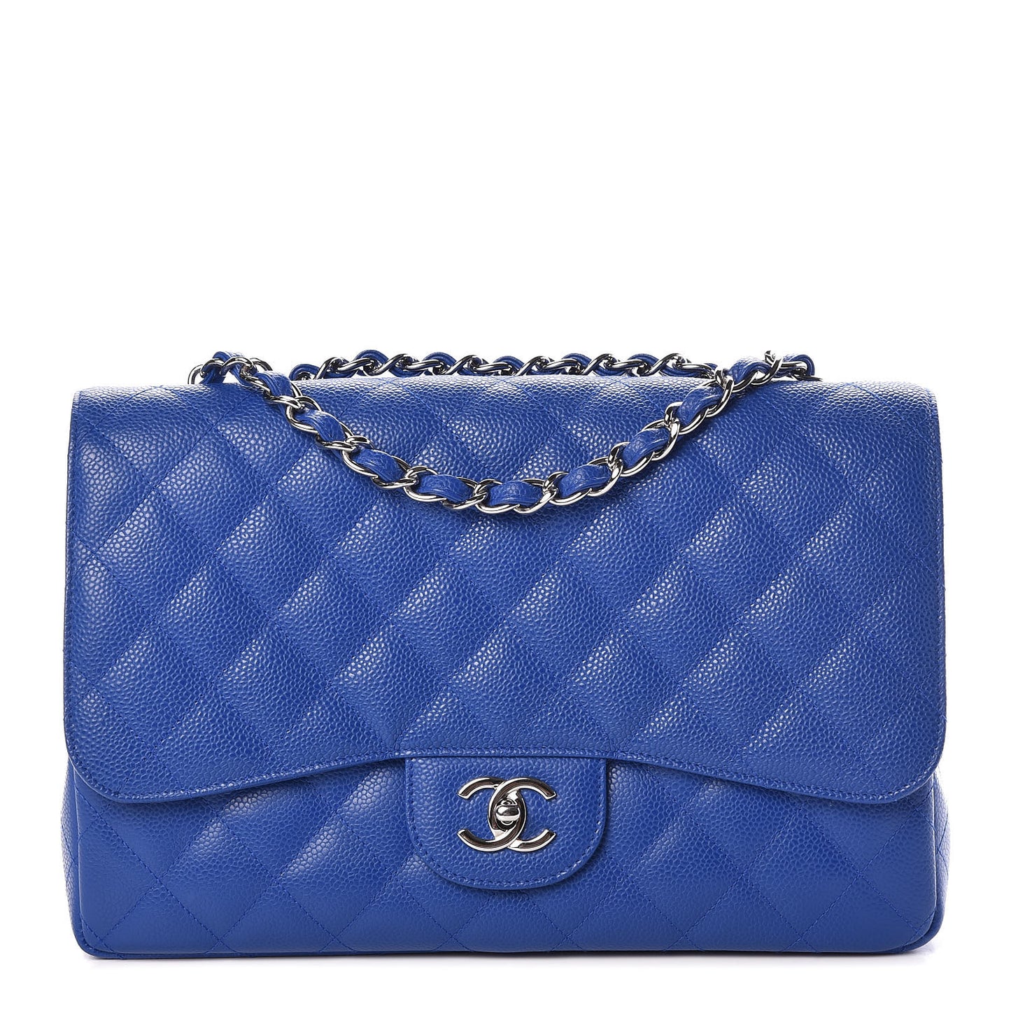 Caviar Quilted Jumbo Single Flap Blue