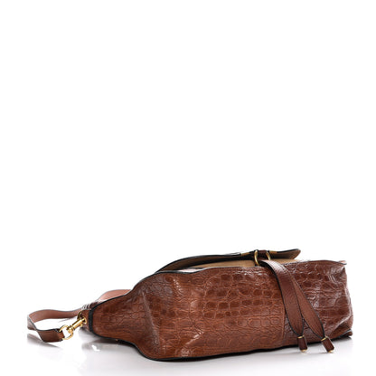 Chloe Calfskin Crocodile Embossed Medium Marcie Satchel Mahogany 5 of 13