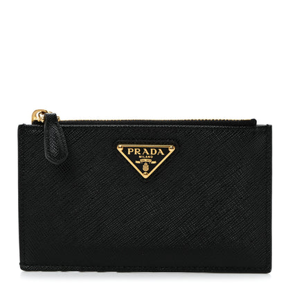 Prada Saffiano Triangle Zip Card Holder Black 1 of 7