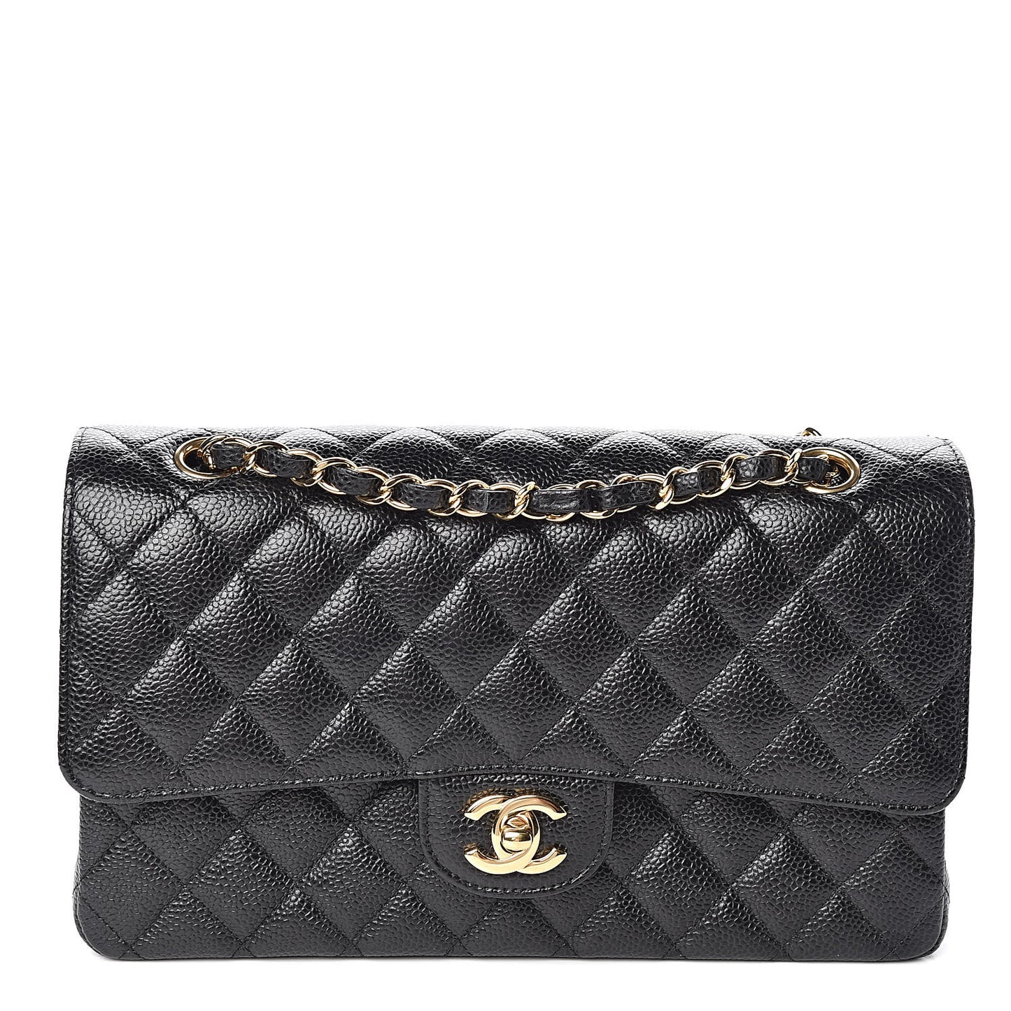 Caviar Quilted Medium Double Flap Black