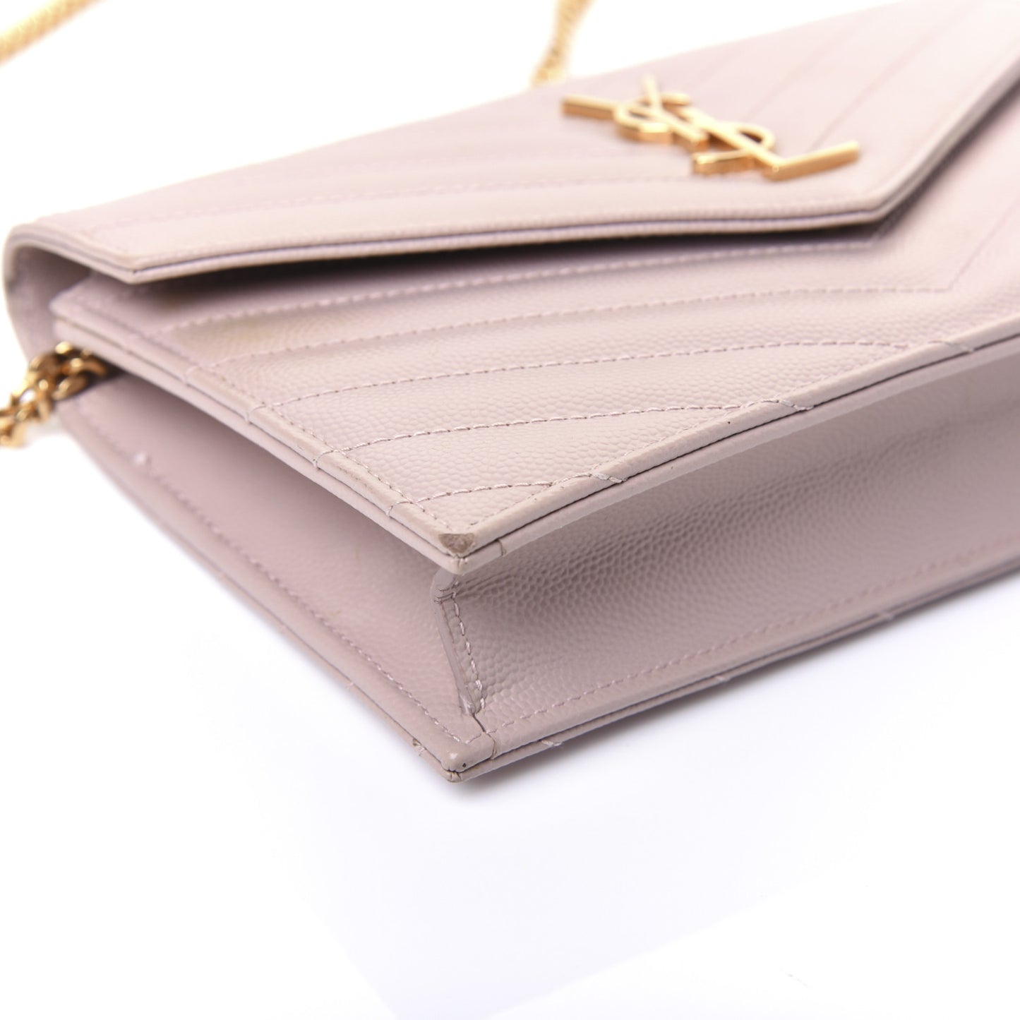 Grain De Poudre Matelasse Chevron Monogram Envelope Chain Wallet Pale Pink