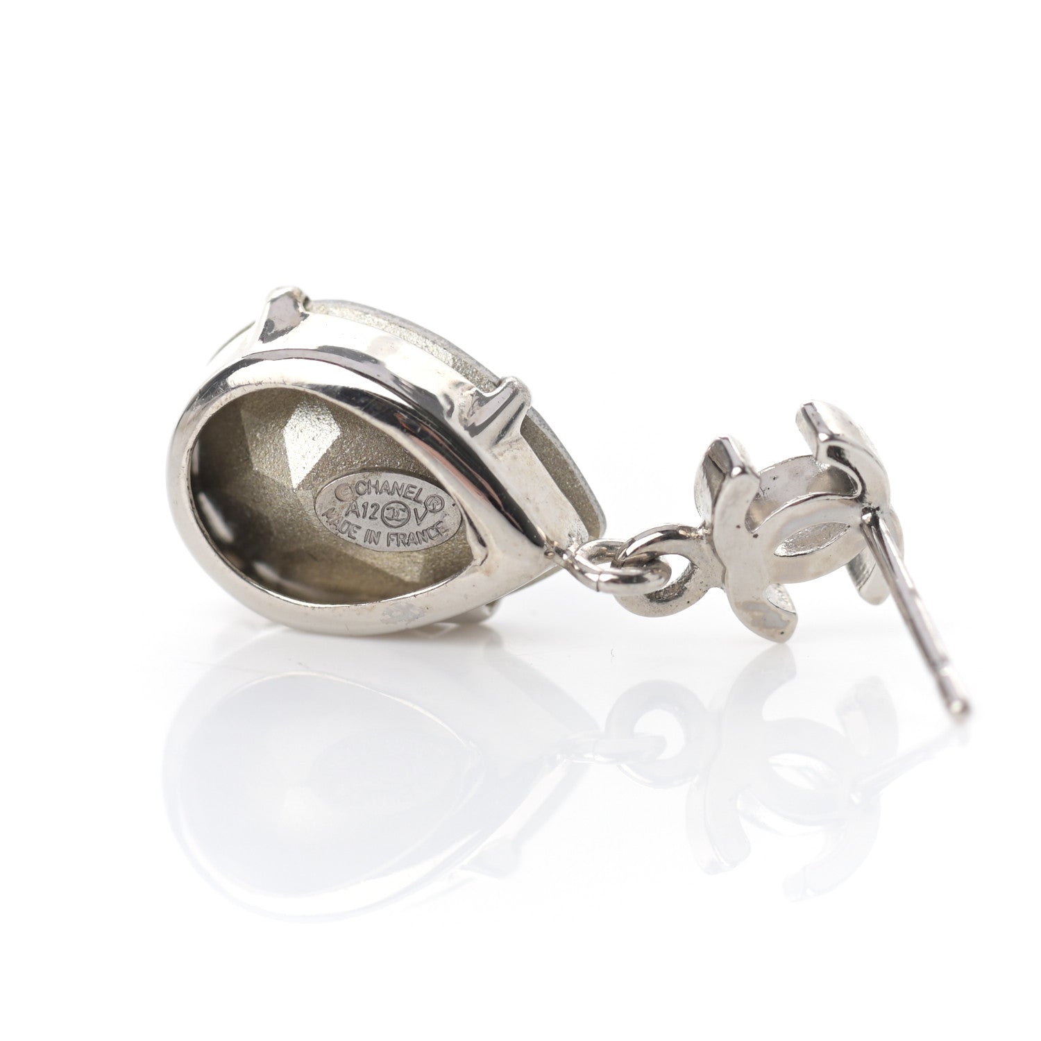Chanel CC Crystal Teardrop Dangle Earrings Silver 4 of 5