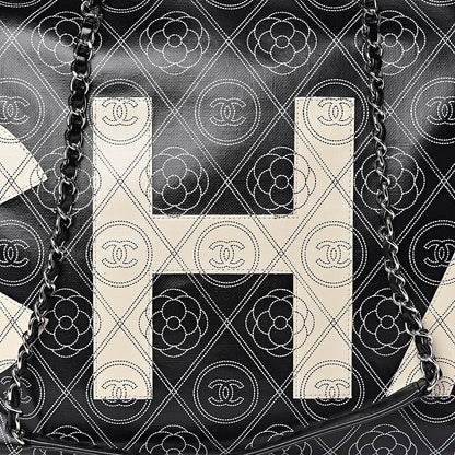 Chanel Coated Canvas Camellia Medium Shopping Tote Black Beige 8 of 14