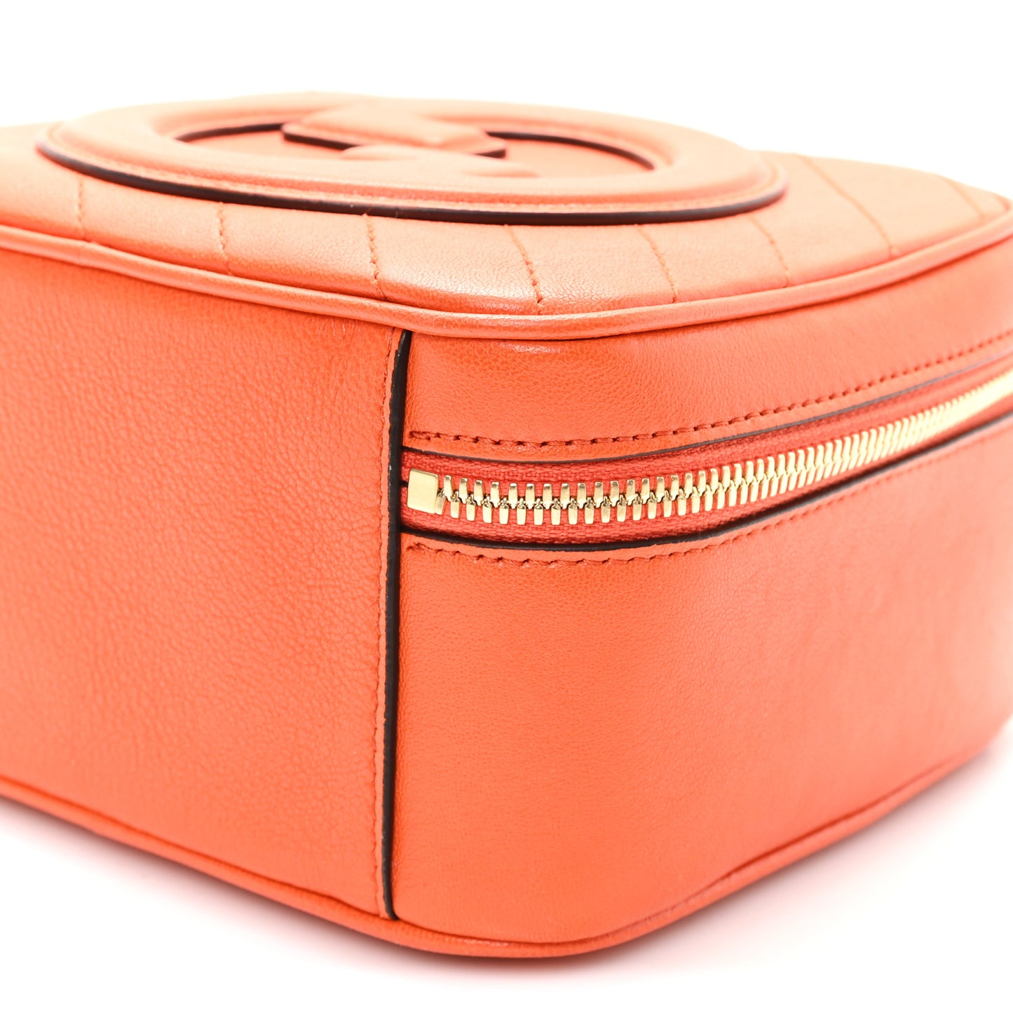 Sakai Be Green Calfskin Diagonal Stitched Blondie Top Handle Bag Orange