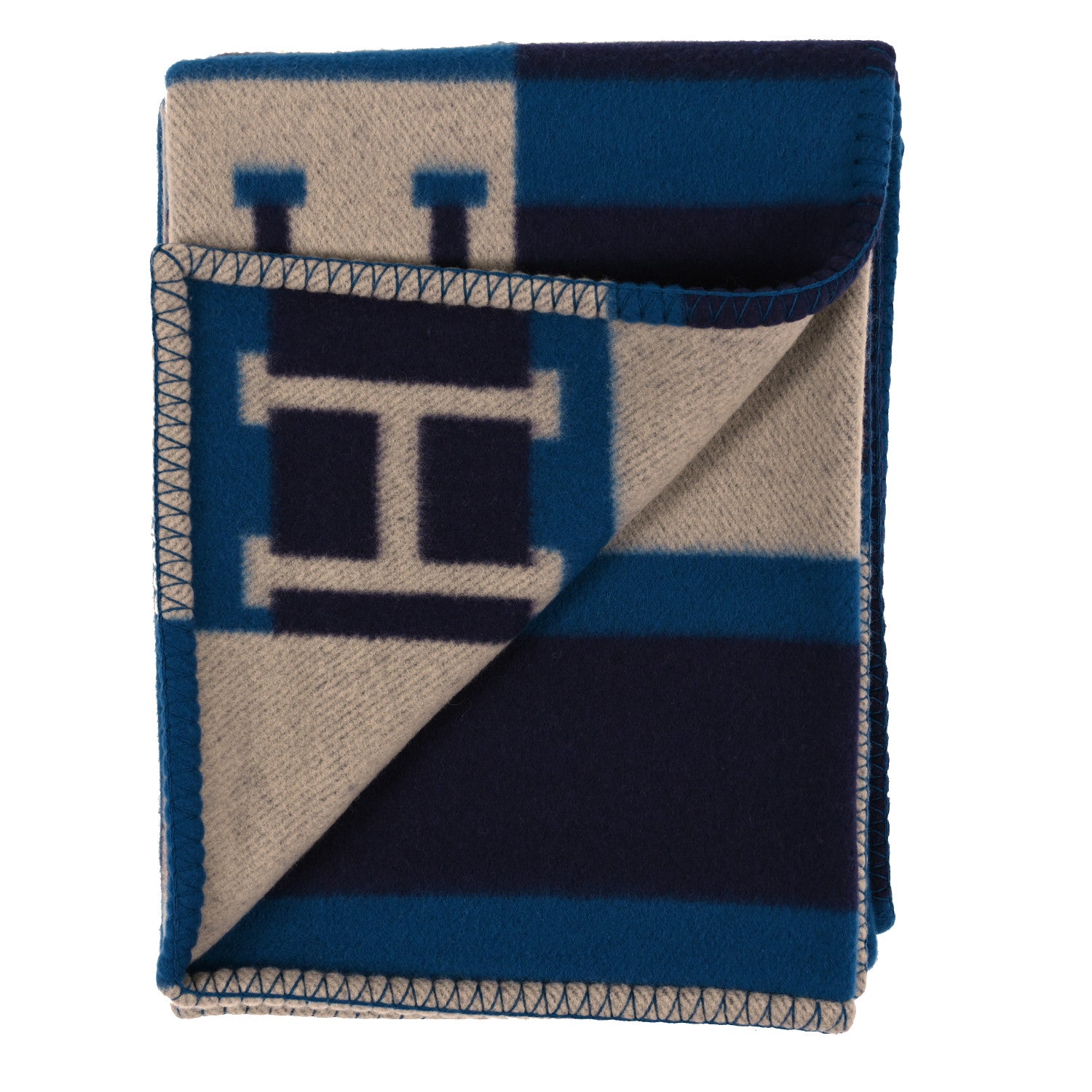 Hermes Wool Cashmere Avalon Bayadere Throw Blanket Marine 2 of 3