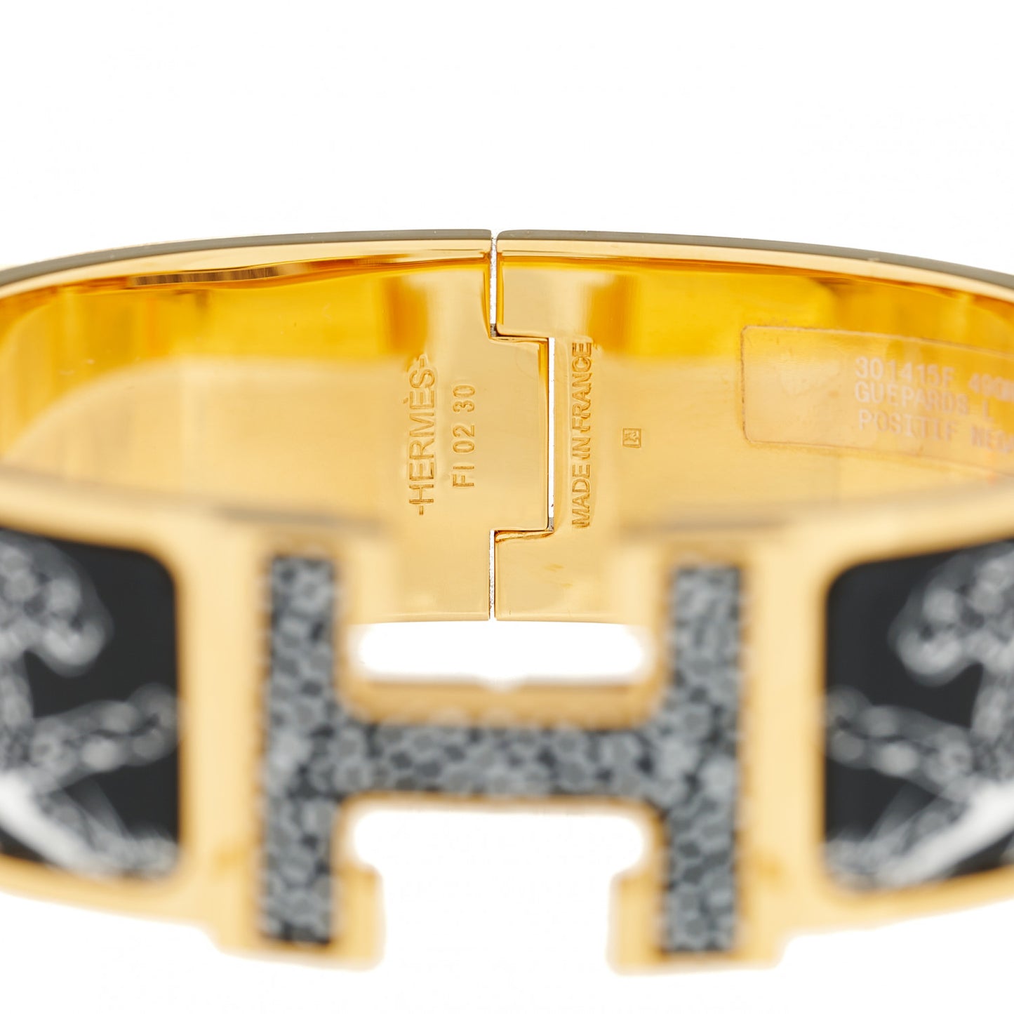 Enamel Print Guepards Wide Clic Clac H Bracelet GM Positif Negatif
