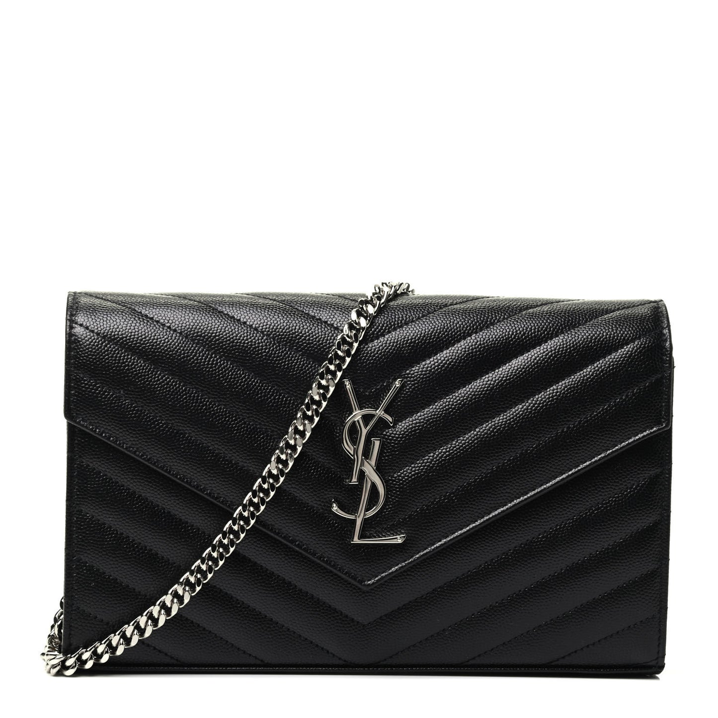 Grain De Poudre Matelasse Chevron Monogram Chain Wallet Black