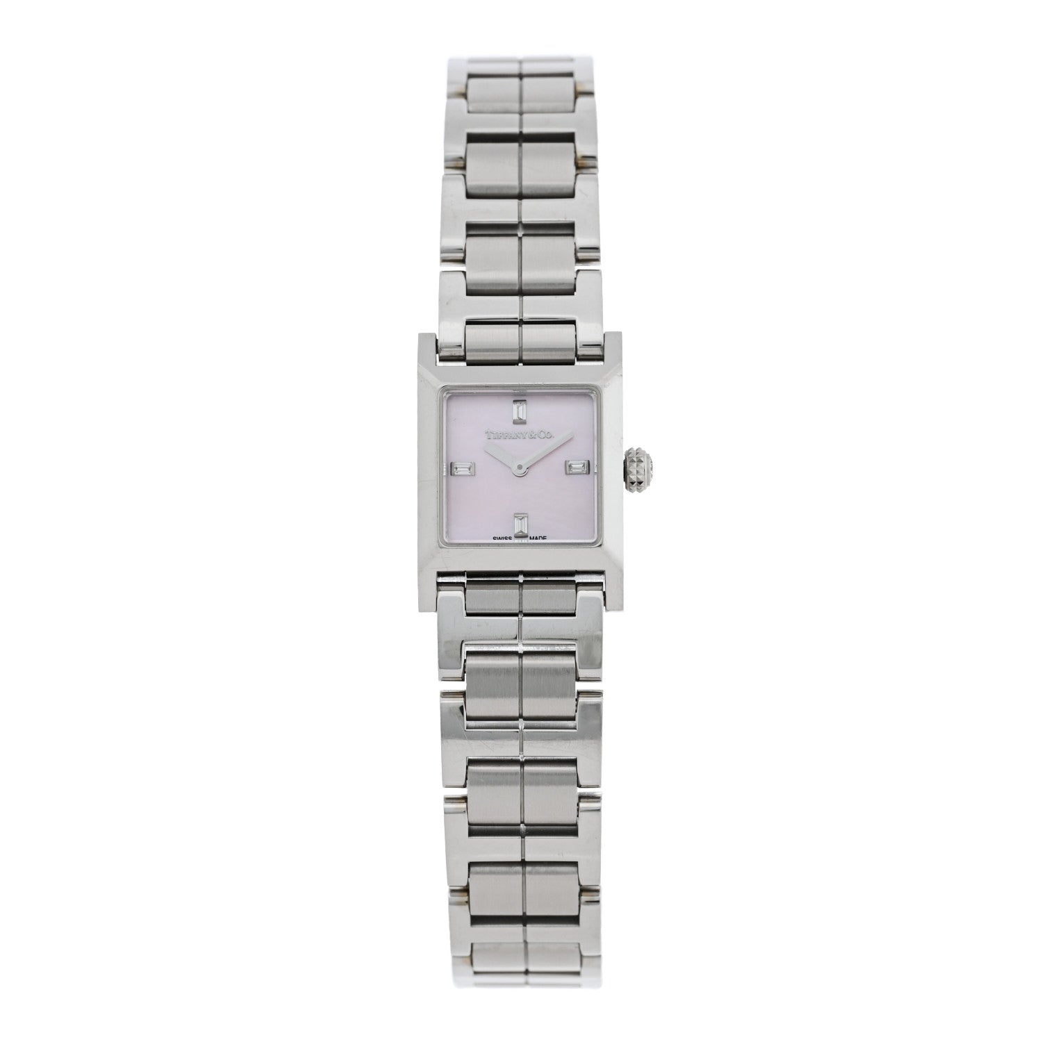 Tiffany Stainless Steel Diamond Pink Mother of Pearl 16mm 1837 Makers Square Quartz Watch 1 of 5