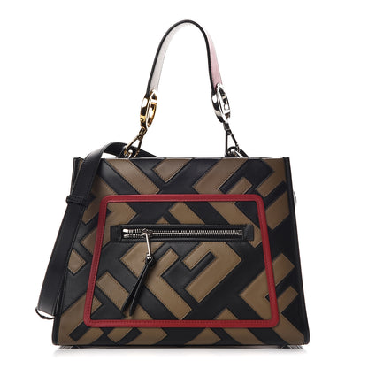 Fendi Vitello Century F is Fendi FF Diagonal Inlay Small Runaway Satchel Fango Black Fragola 1 of 10