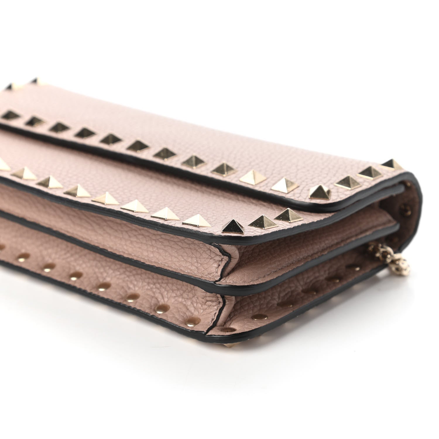 Valentino Garavani Pebbled Calfskin Rockstud Flap Wallet On Chain Poudre 7 of 10