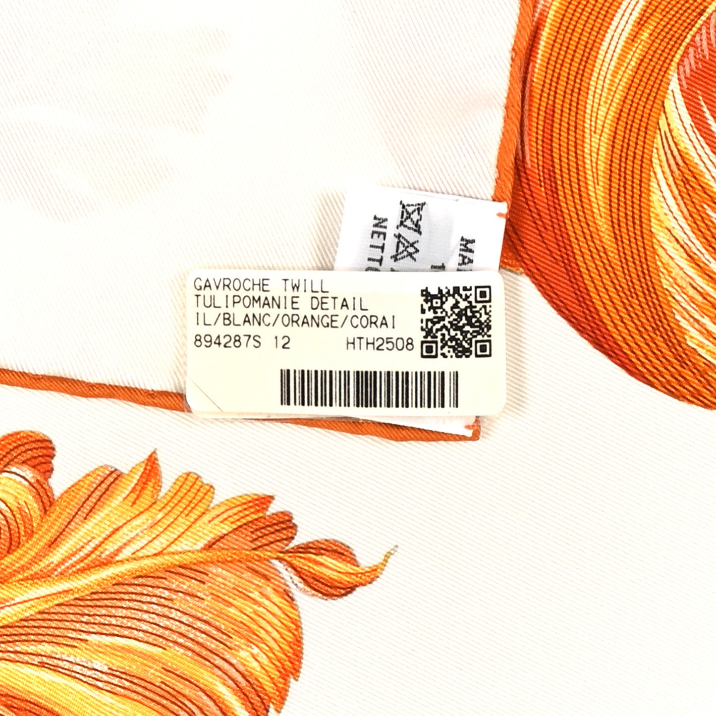 Silk Tulipomanie Detail Scarf 45 White Orange Corail