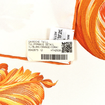 Hermes Silk Tulipomanie Detail Scarf 45 White Orange Corail 4 of 4