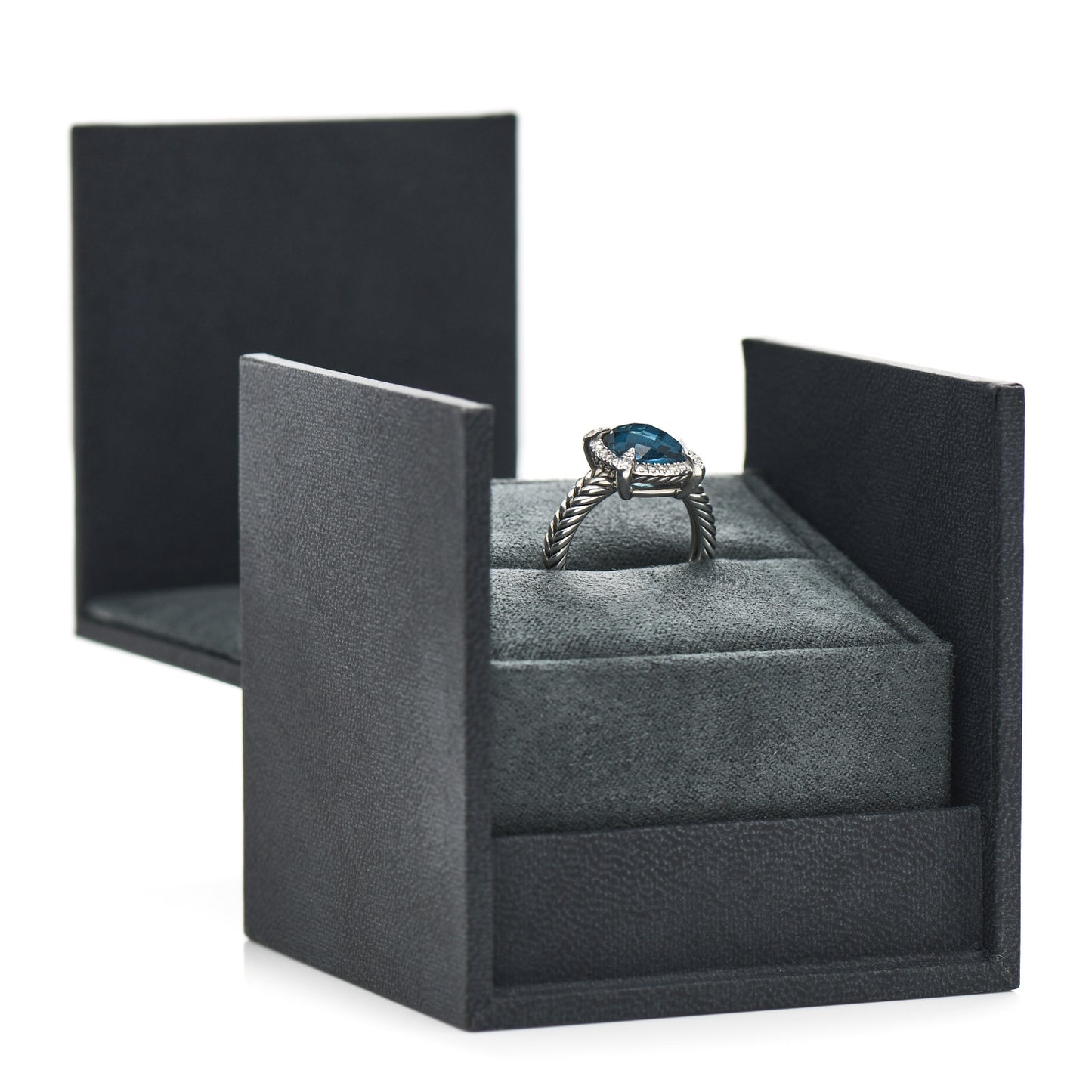 Sterling Silver Diamond Hampton Blue Topaz 9mm Chatelaine Pave Bezel Ring 52 6