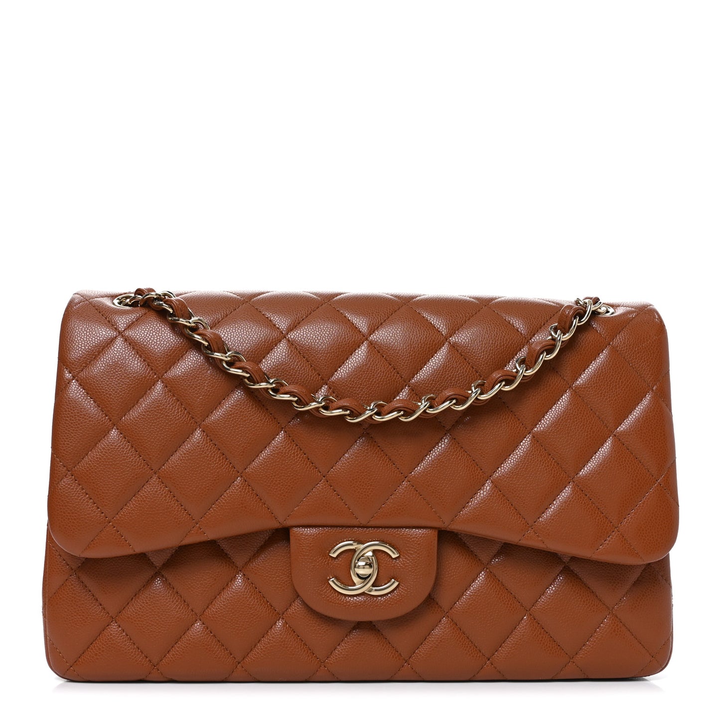 Caviar Quilted Jumbo Double Flap Light Brown