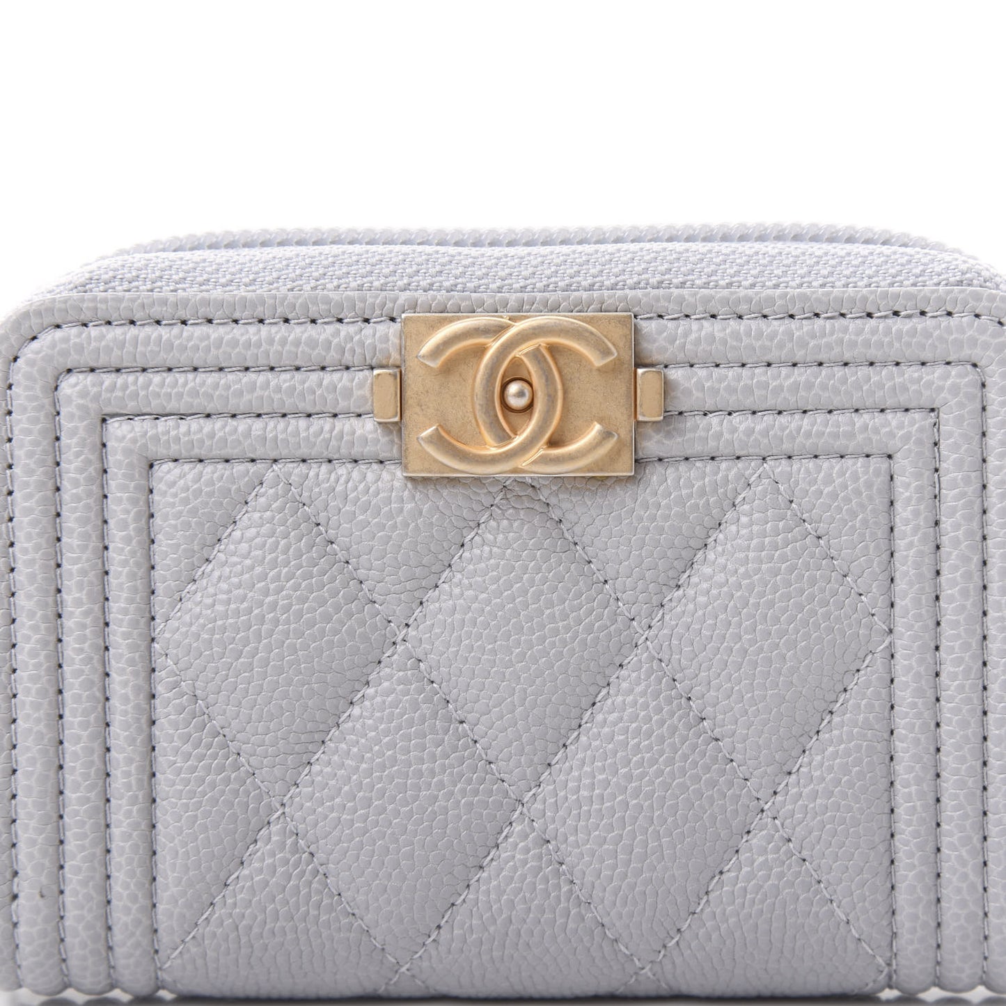 Caviar Quilted Boy Zip Around Coin Purse Wallet Grey