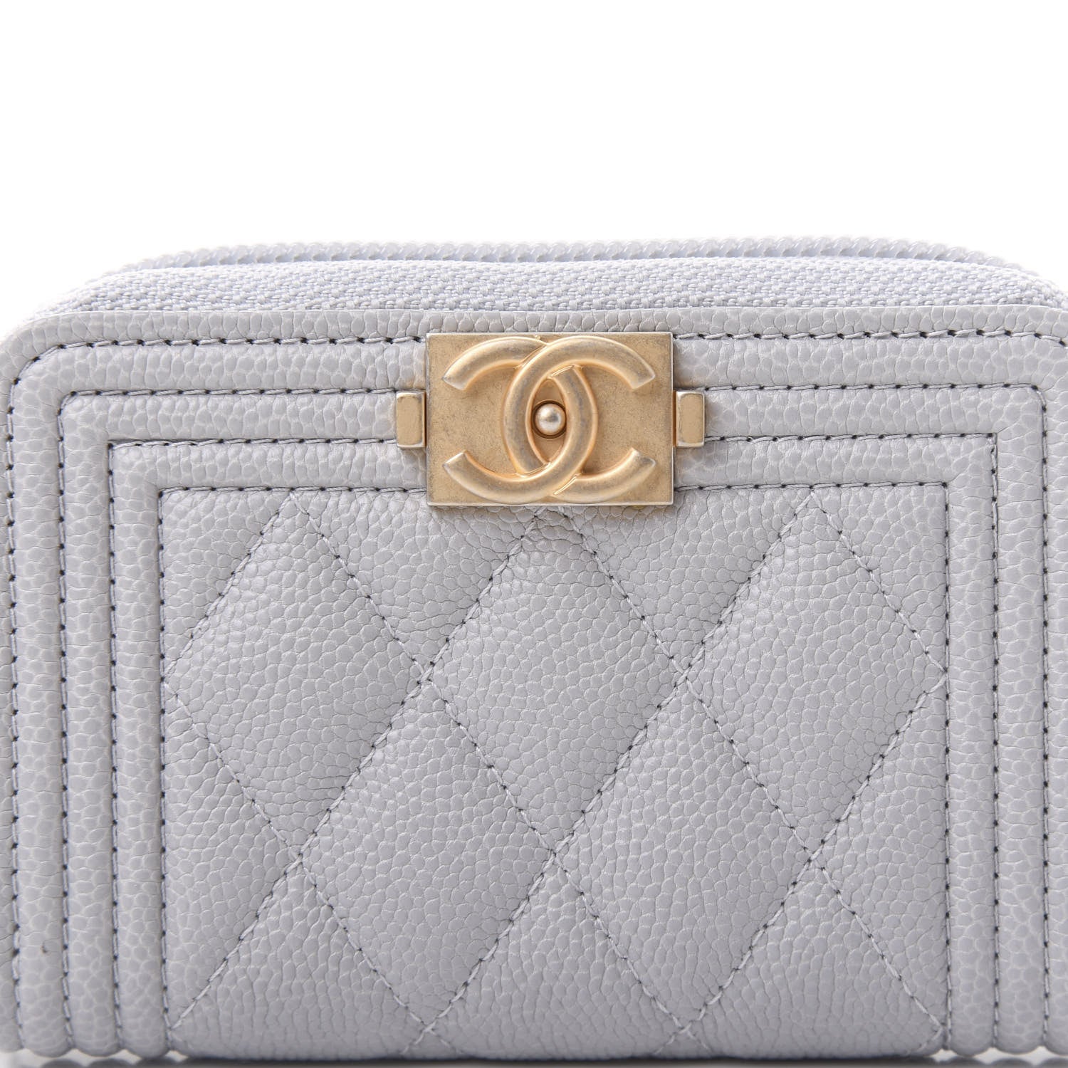 Chanel Caviar Quilted Boy Zip Around Coin Purse Wallet Grey 10 of 11