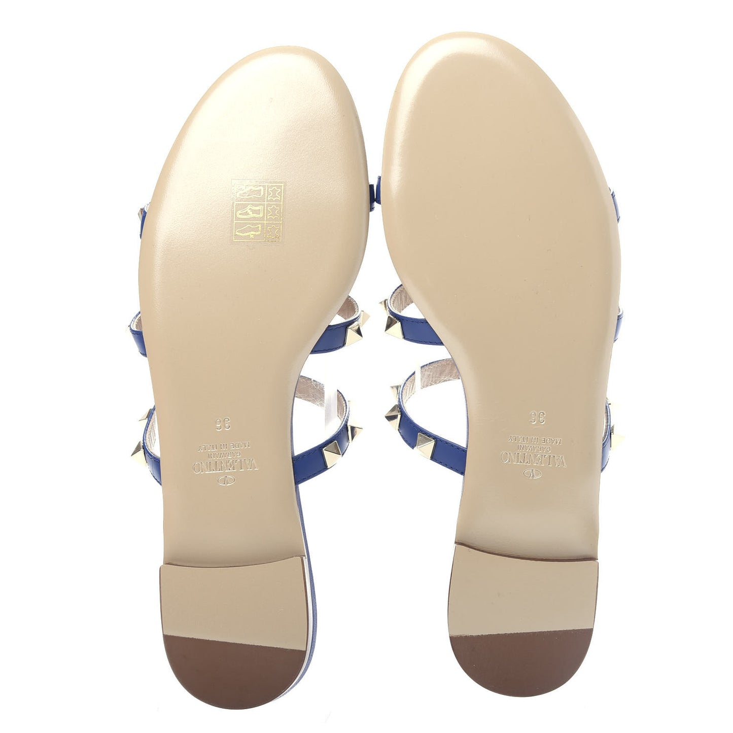 Calfskin Rockstud Caged Flat Slide Sandals 36 Blu Delft