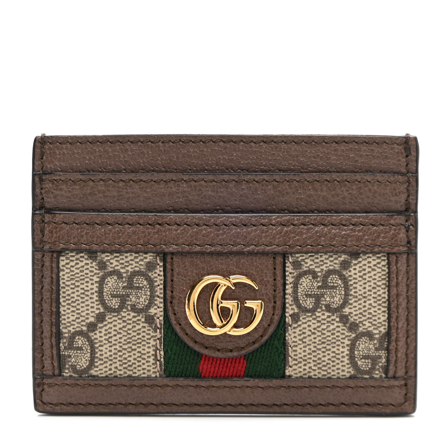 GG Supreme Monogram Textured Dollar Calfskin Ophidia Card Holder Beige Ebony New Acero