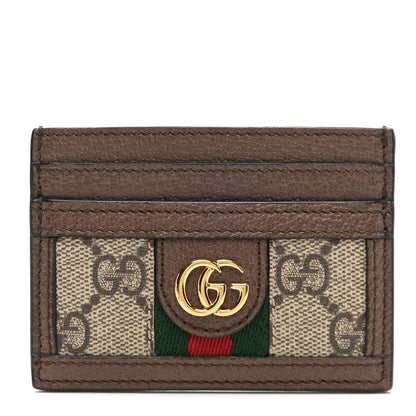 Gucci GG Supreme Monogram Textured Dollar Calfskin Ophidia Card Holder Beige Ebony New Acero 1 of 7