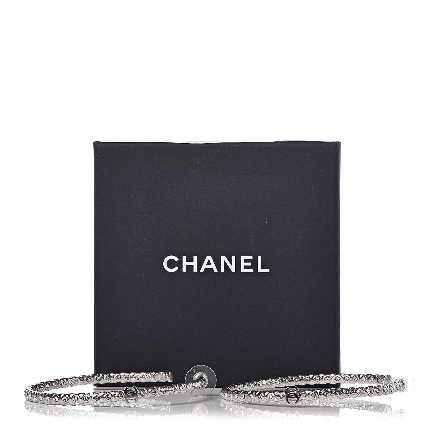 Chanel Crystal CC Hoop Earrings Silver 5 of 5
