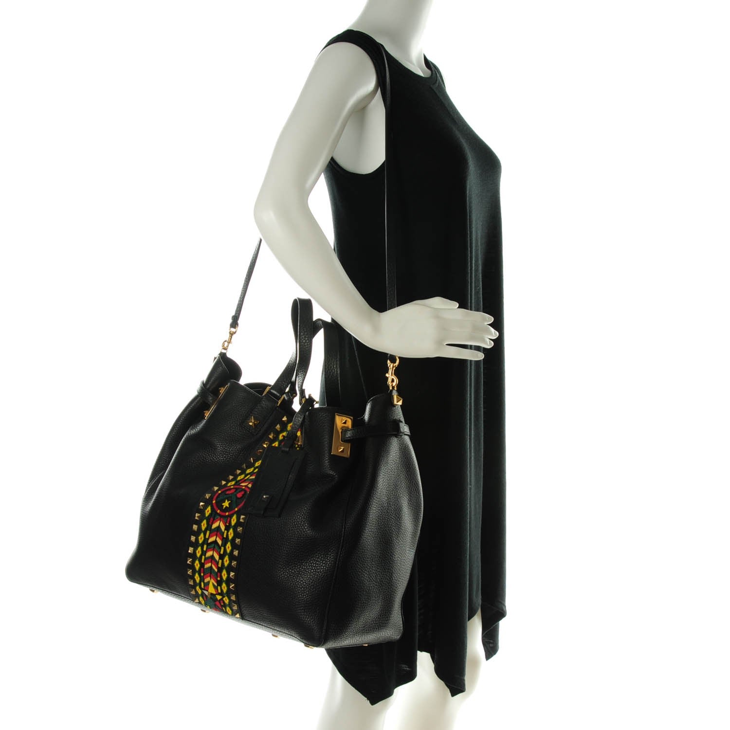 Valentino Garavani Grained Calfskin Jamaica Beaded My Rockstud Tote Black 2 of 8