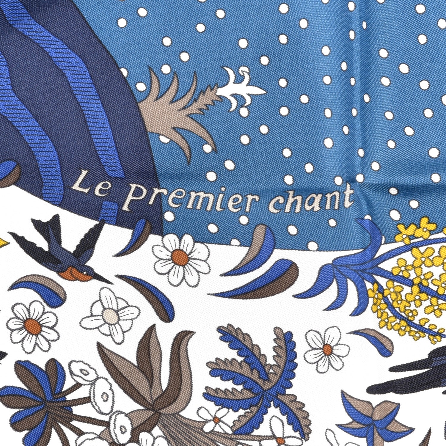 Hermes Silk Twill Le Premier Chant Scarf 90 Bleu Nuit White Ebene 2 of 5