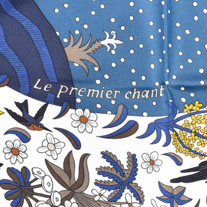 Hermes Silk Twill Le Premier Chant Scarf 90 Bleu Nuit White Ebene 2 of 5