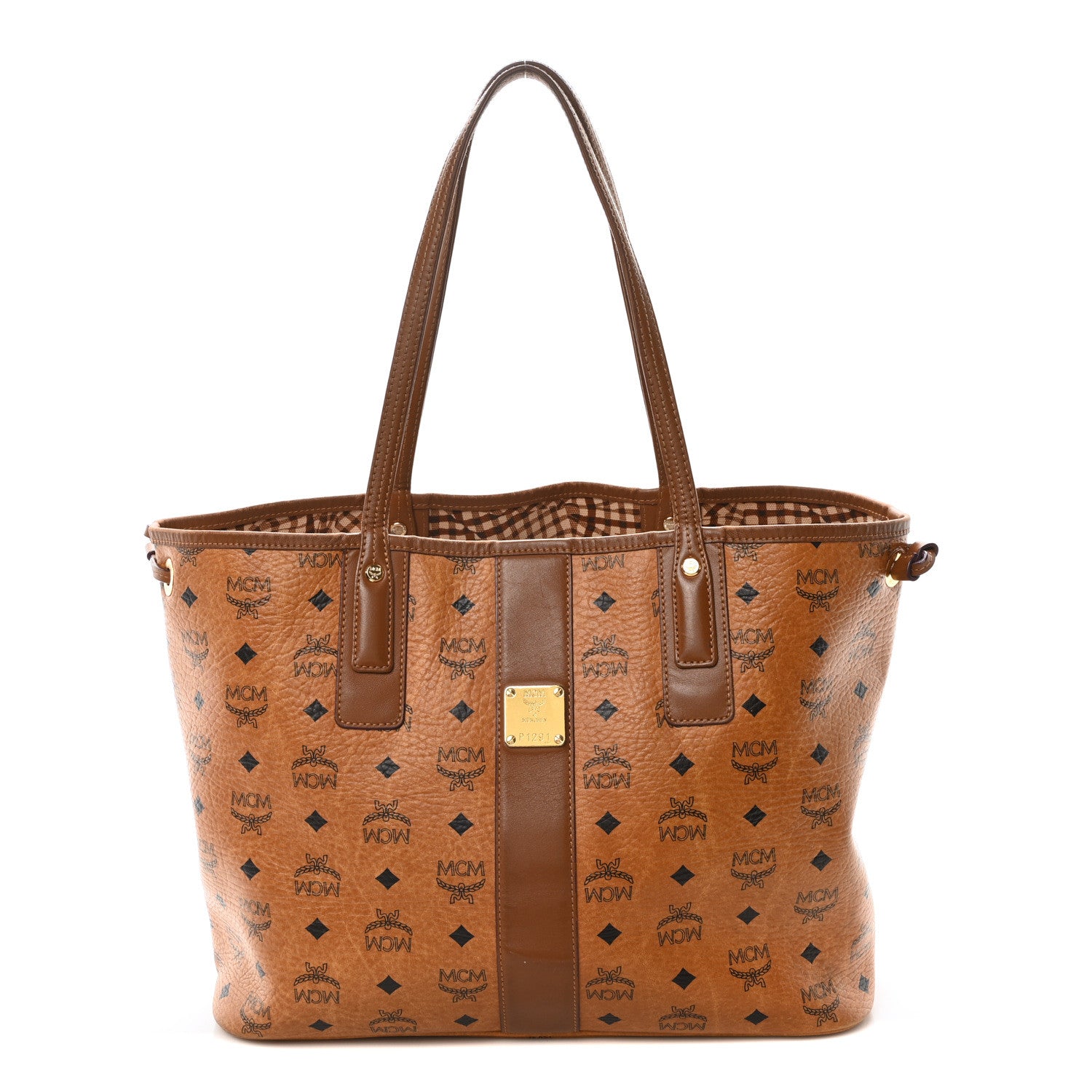 MCM Visetos Medium Liz Reversible Shopper Tote Cognac 1 of 12