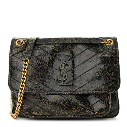 Saint Laurent Crinkled Calfskin Matelasse Monogram Medium Niki Chain Satchel Black Ocra 1 of 10