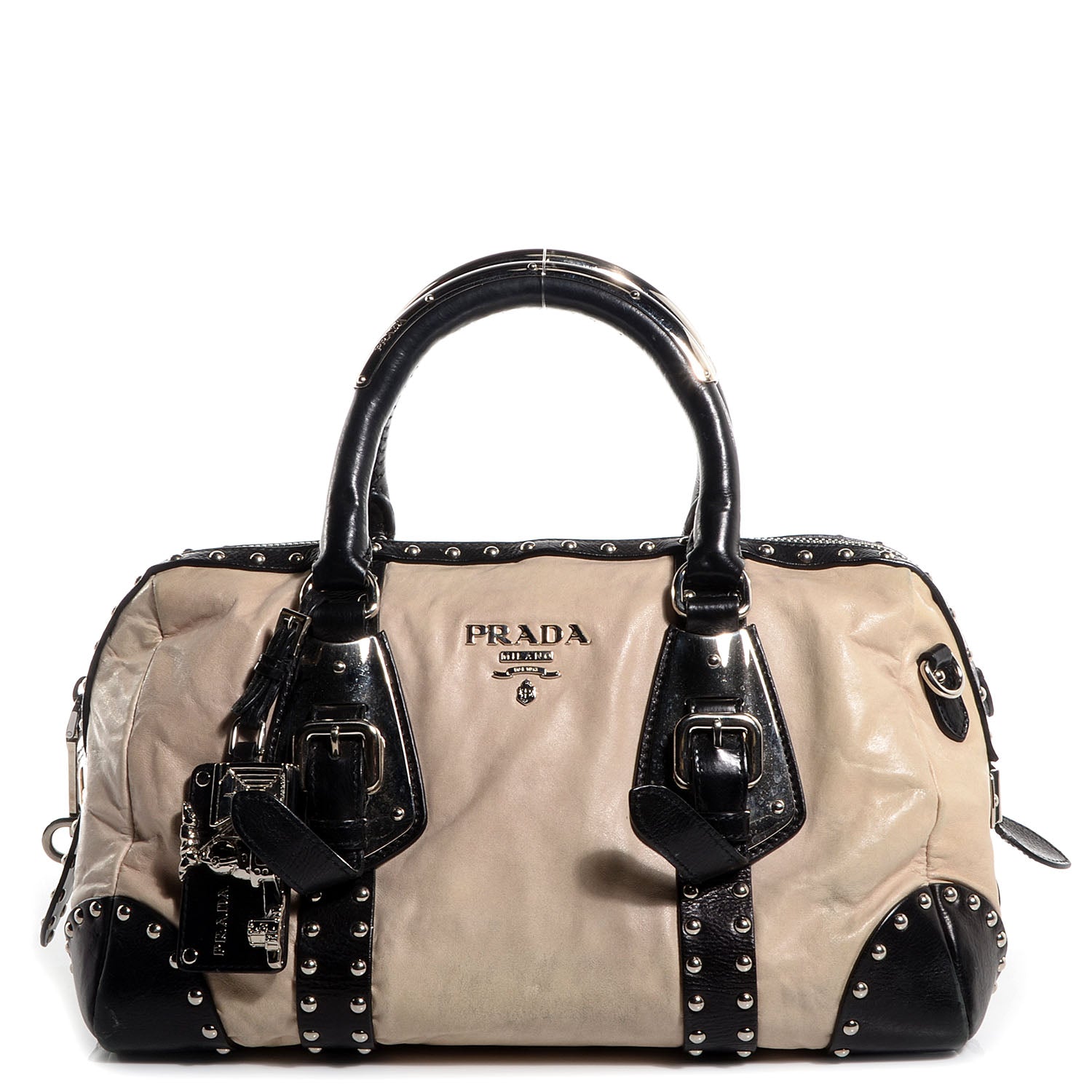 Prada Nappa Small Studded Trunk Bag Talco Black 1 of 11