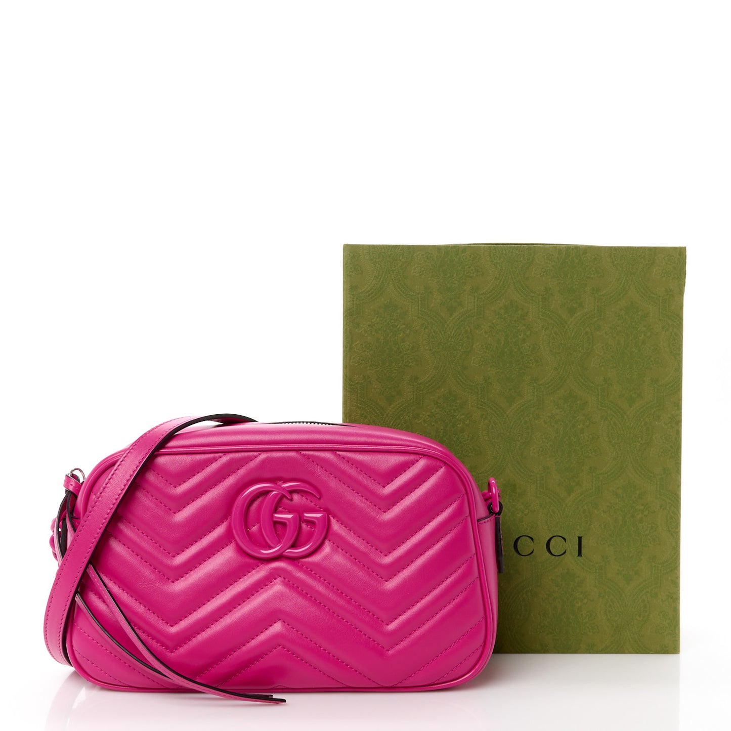 Calfskin Matelasse Monochrome Small GG Marmont Chain Shoulder Bag Classic Fuxia