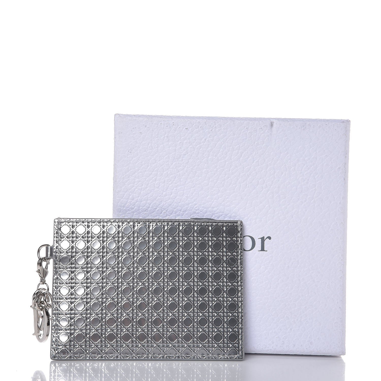 Christian Dior Metallic Patent Micro-Cannage Lady Dior Card Holder Silver 7 of 7