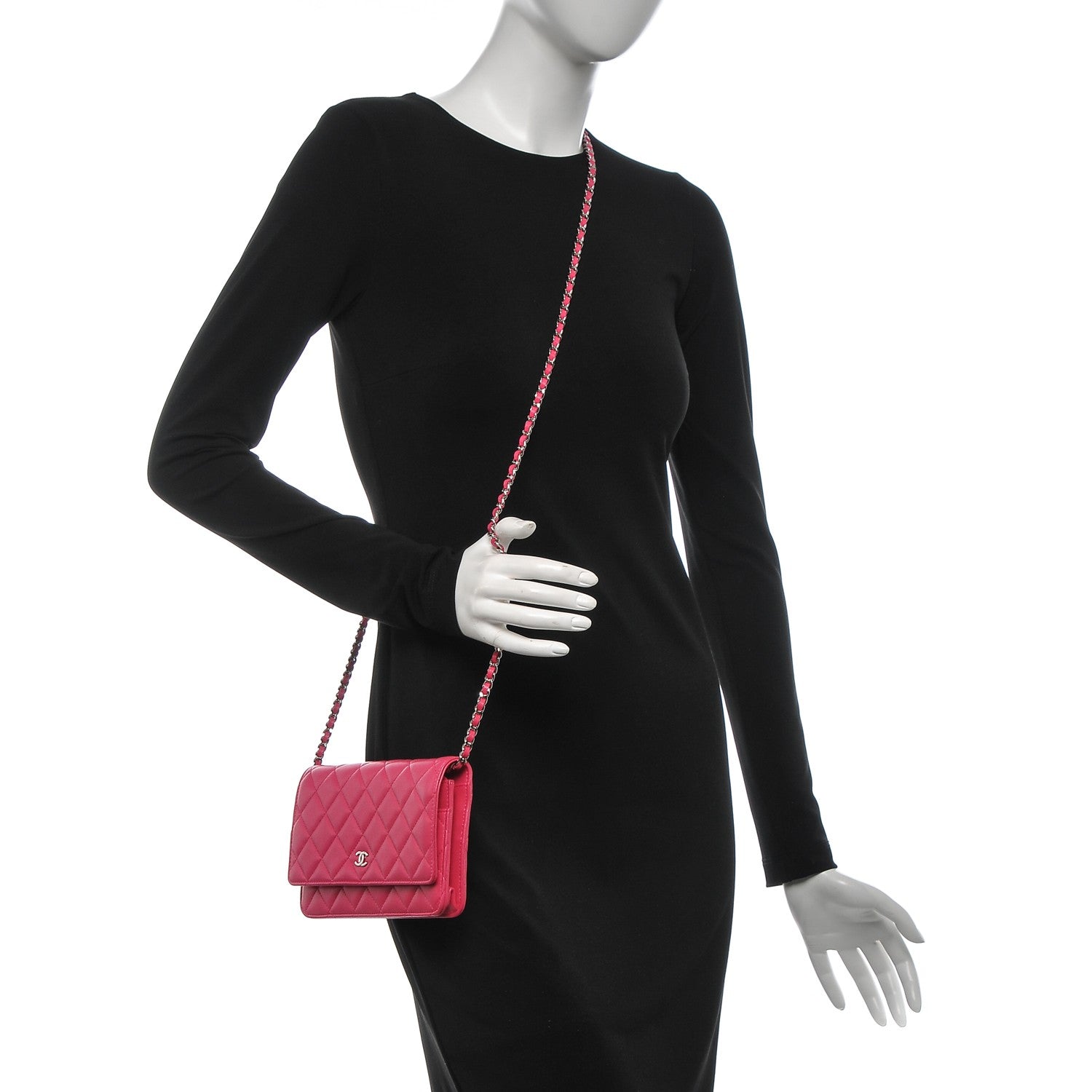 Chanel Lambskin Quilted Wallet On Chain WOC Dark Pink 2 of 8