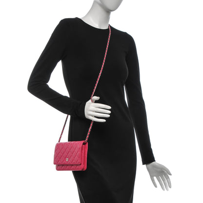 Chanel Lambskin Quilted Wallet On Chain WOC Dark Pink 2 of 8