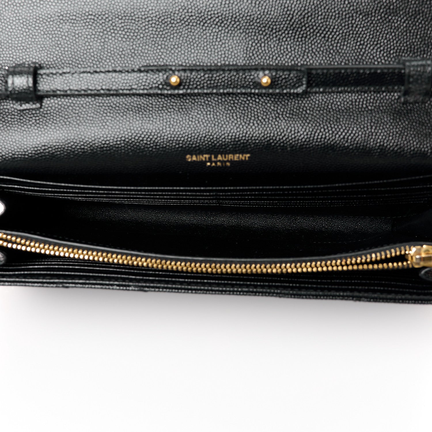 Saint Laurent Grain De Poudre Matelasse Chevron Monogram Chain Wallet Black 5 of 11