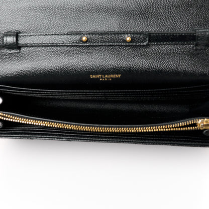 Saint Laurent Grain De Poudre Matelasse Chevron Monogram Chain Wallet Black 5 of 11