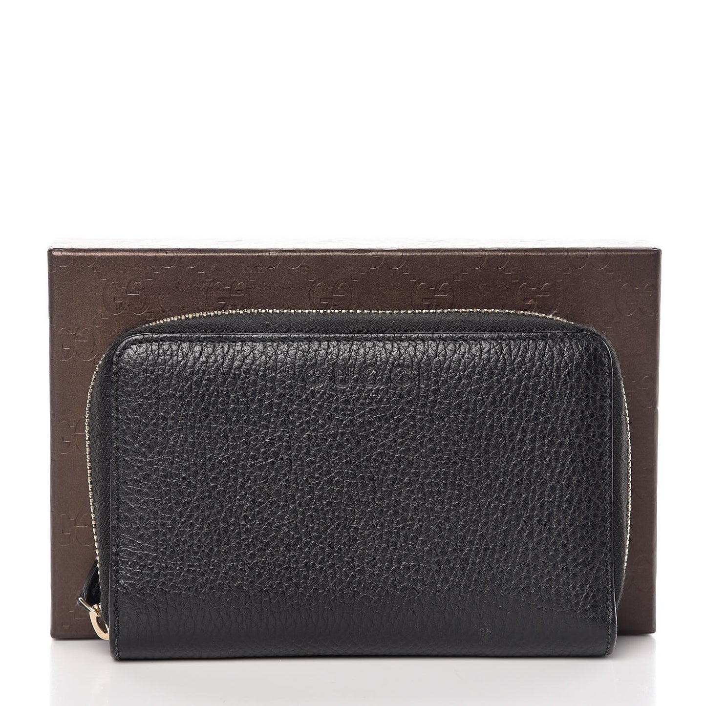 Pebbled Calfskin Zip Around Wallet Black