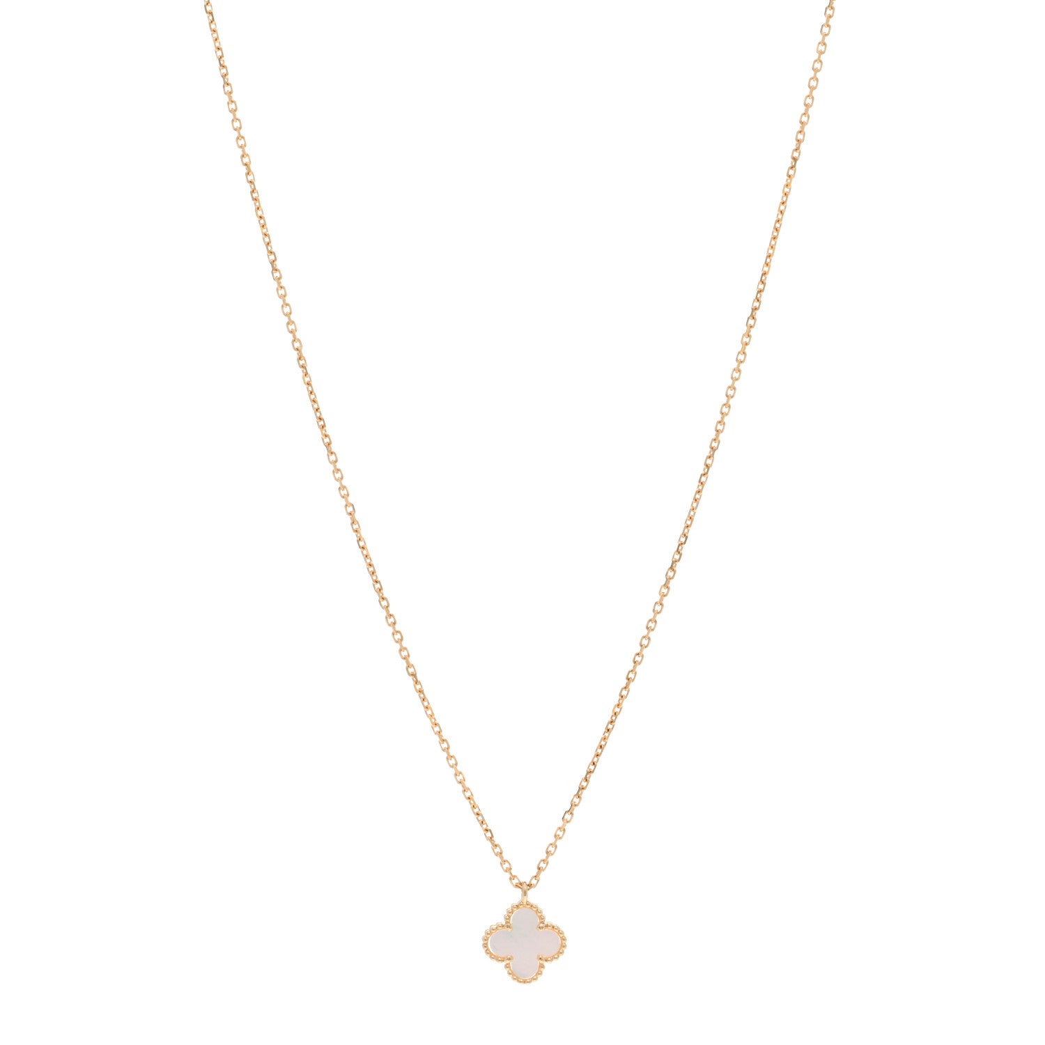 Van Cleef & Arpels 18K Yellow Gold Mother of Pearl Sweet Alhambra Pendant Necklace 1 of 6