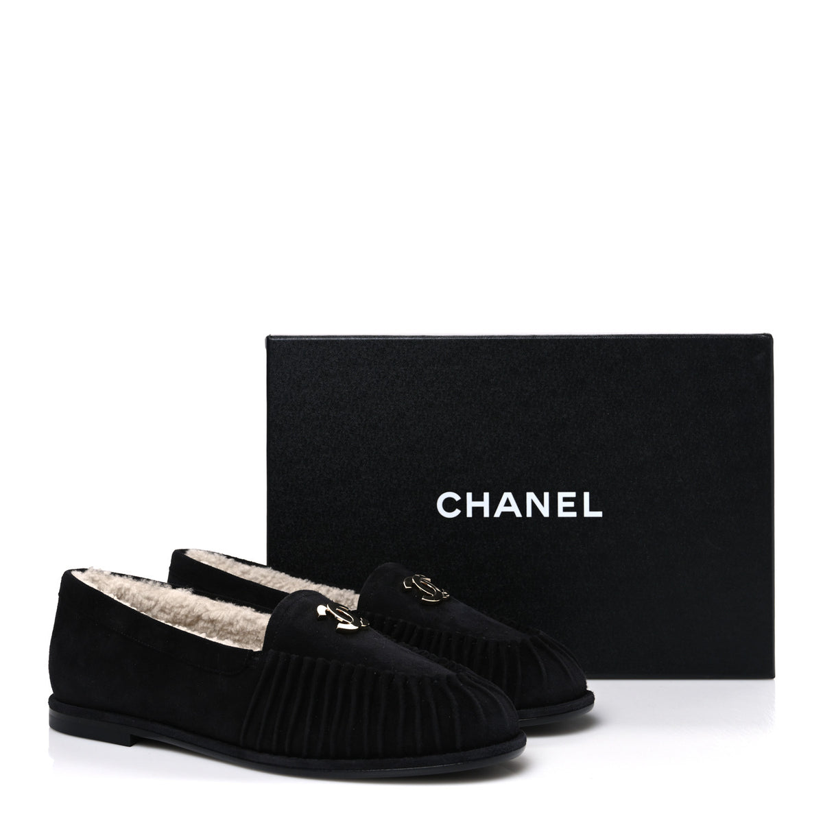 Suede Kidskin CC Moccasin Loafers 39.5 Black