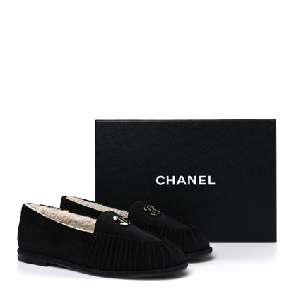 Chanel Suede Kidskin CC Moccasin Loafers 39.5 Black 11 of 11