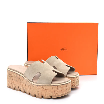 Hermes Suede Goatskin Cork Eze 30 Sandals 39 Beige Argile 10 of 10