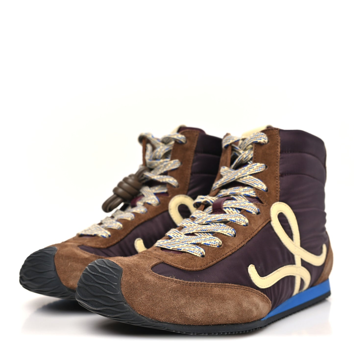 Nylon Suede Flow Runner 2.0 High Top Sneakers 37 Brown Yellow Blue