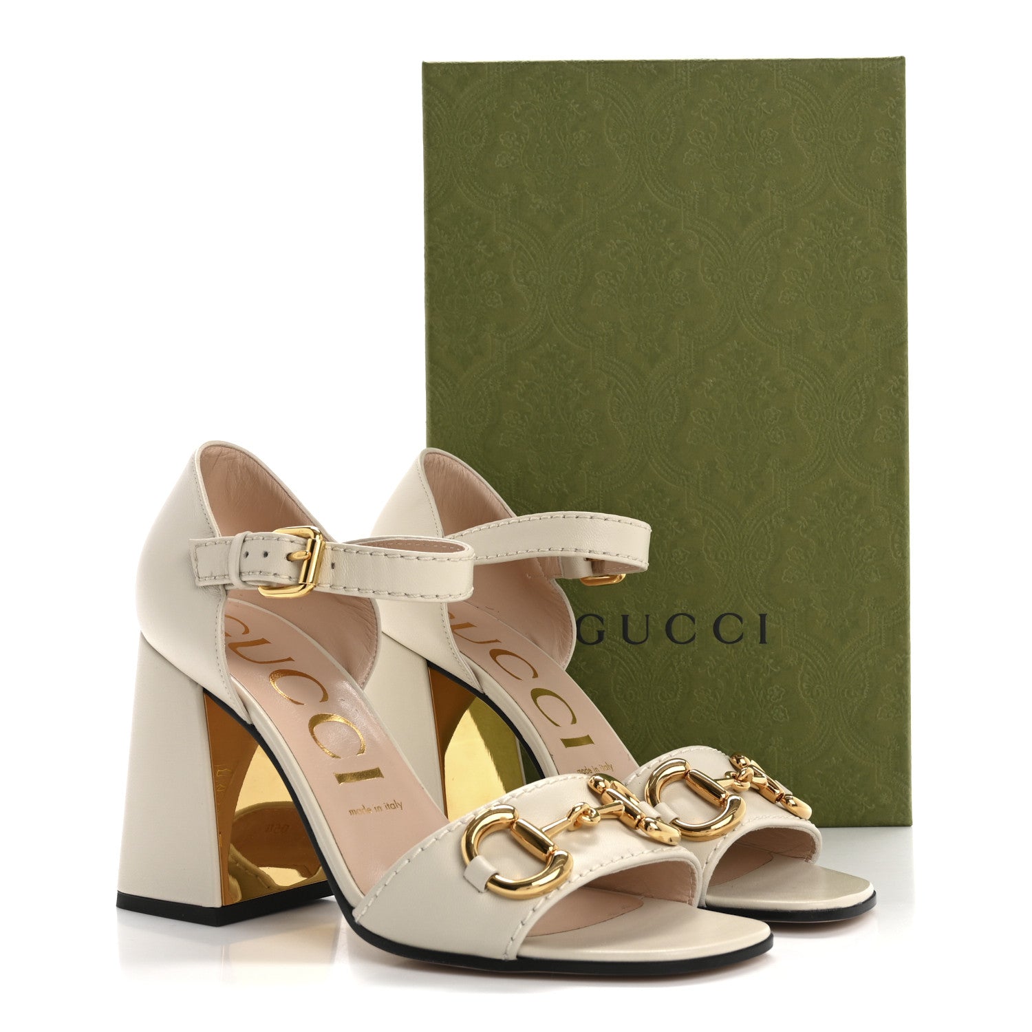 Gucci Nappa Horsebit Cross Strap 95mm Sandals 39 Mystic White 11 of 11