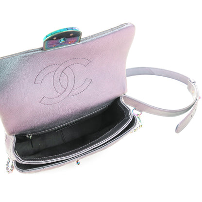 Chanel Iridescent Goatskin Quilted Small Double Carry Waist Chain Flap Purple 5 of 8