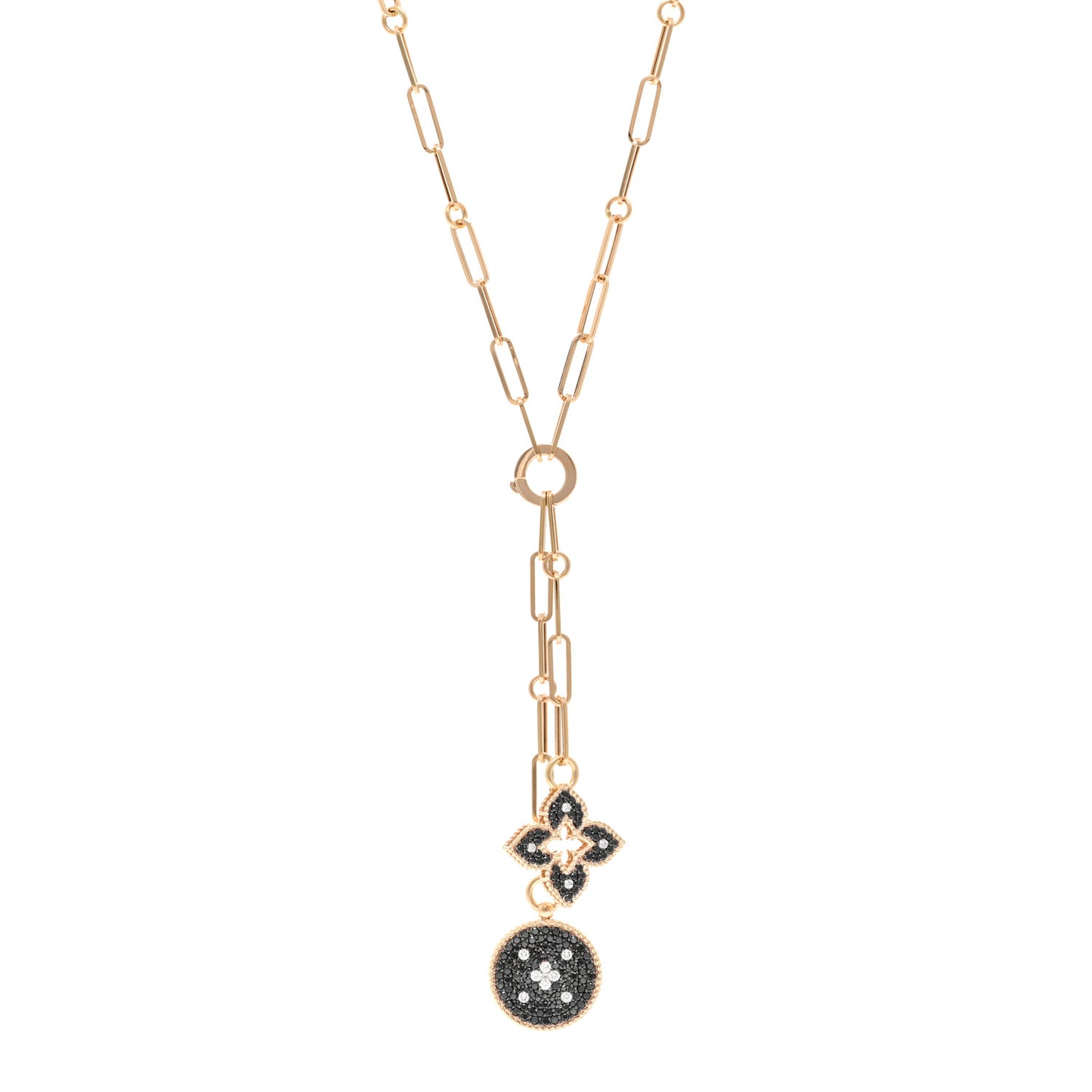18K Rose Gold Black Diamond Venetian Princess Double Medallion Pendant Necklace