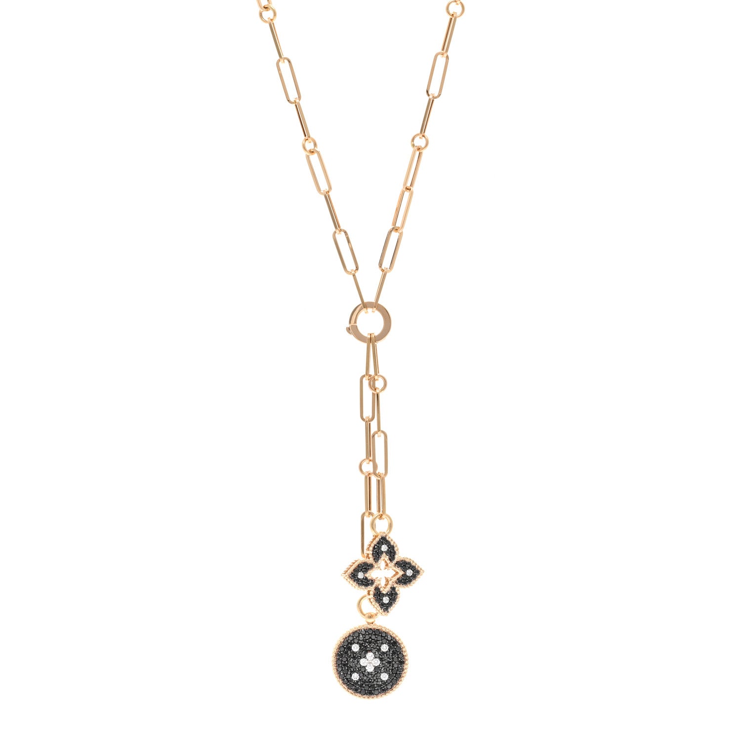 Roberto Coin 18K Rose Gold Black Diamond Venetian Princess Double Medallion Pendant Necklace 1 of 4