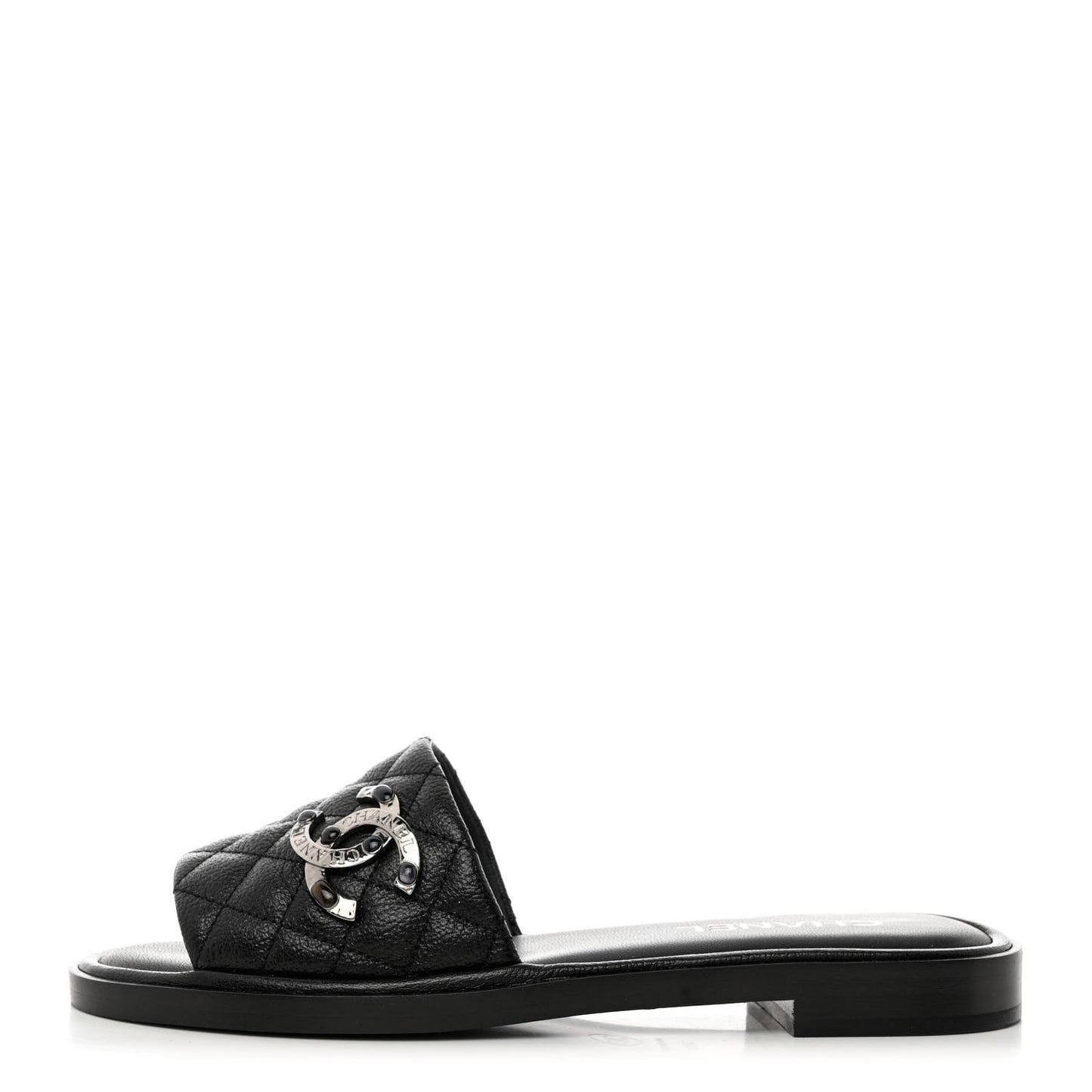 Shiny Goatskin Quilted CC Mules Sandals 38.5 Black