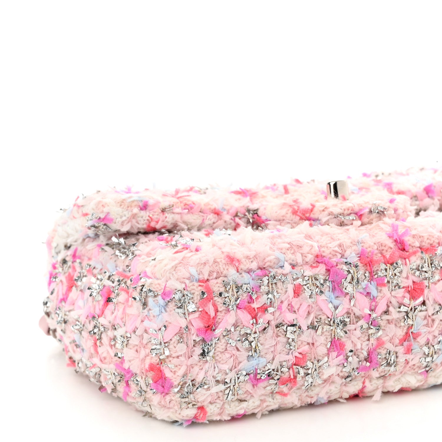 Chanel Tweed Quilted Mini Rectangular Flap Light Pink Silver Blue 9 of 11