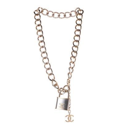 Chanel CC Oversized Padlock Necklace Gold Silver 4 of 5